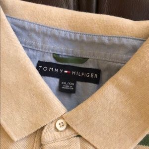 Striped green and tan polo shirt
